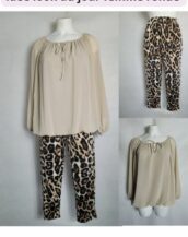 Ensemble pour femme chic tunique voile et pantalon leopard